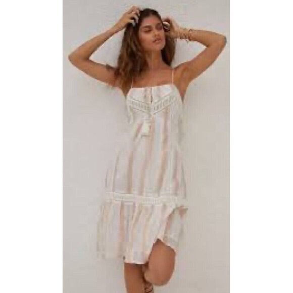 NWT MAHILA by ANTHROPOLOGIE Cream Striped Sleeveless Dress Shells Small $128.00 - Picture 1 of 10